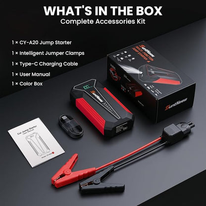 Jump Starter Power Bank 8000mAh (Up to 6.5L Petrol/5.0L Diesel),12V Battery Booster for Cars, Trucks, SUVs & Motorcycles,Compact Design with LED Light & PD 18W USB -Red