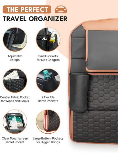 Owleys Car Seat Organizer Backseat Back Organizers & Storage Of Automotive Seatback Toy Organization For Kids Black Brown Tan 2 pc