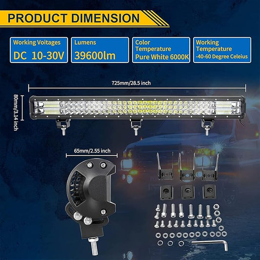 Willpower 28 inch 396W LED Light Bar Triple Row Spot Flood Combo Beam Off Road Driving Lights Waterproof Work Light for Jeep Trucks SUV ATV UTV Boat Lights, 12V 24V
