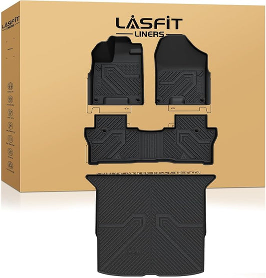 LASFIT Floor Mats & Cargo Mat for Honda Passport 2019-2025, All Weather TPE Custom Fit Car Floor Liner, 1st & 2nd Row & Trunk Mat, Black (EX-L/TrailSport/Elite/Touring/Sport/Black Edition)