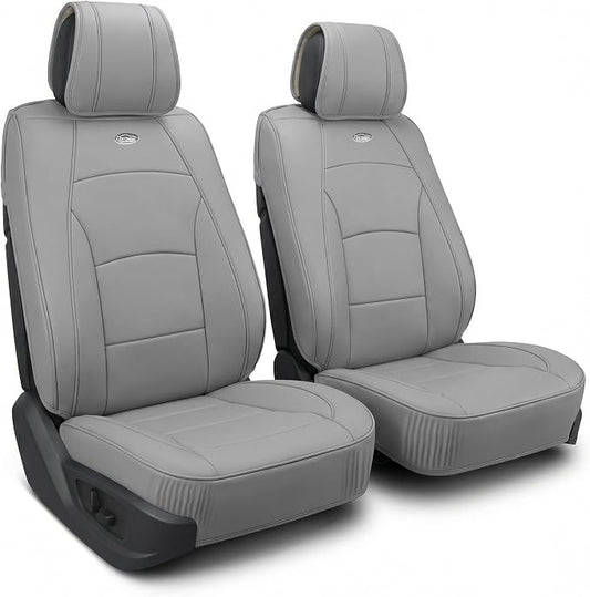 FH Group Front Set Faux Leather Seat Cushions for Low Back Seat, Universal Fit, Airbag Compatible Seat Cover for SUV, Sedan, Solid Gray