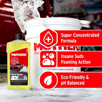 Mothers Triple Action Foam Wash, 16 oz. — pH Balanced, Eco-Friendly, Super-Sudsy, Foam Cannon, Safely Clean Without Stripping Wax, Sealant or Coating, Remove Dirt & Grime, Super Concentrated (05616)