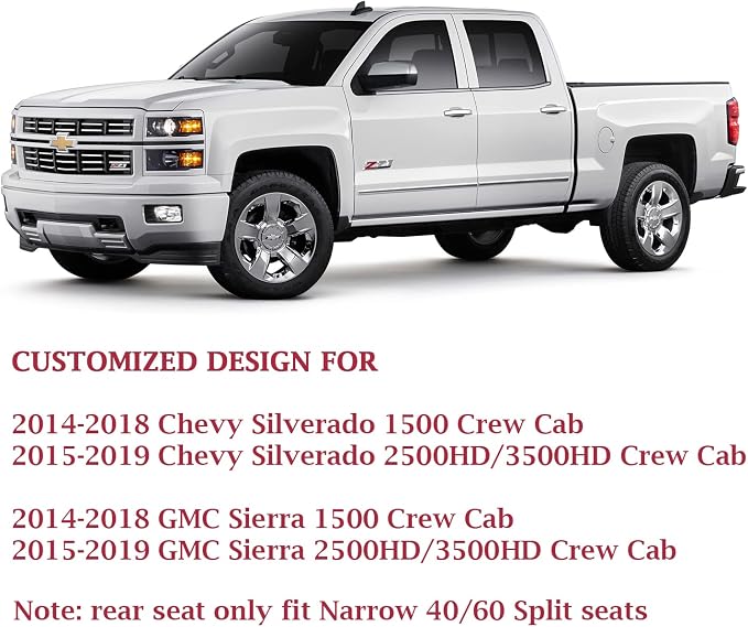 Coverado Chevy Silverado Seat Covers Full Set, Faux Leather Car Seat Covers Fit for 2014-2018 1500, 2015-2019 2500HD 3500HD Chevy Silverado GMC Sierra Crew Double Extended Cab(Blueline)