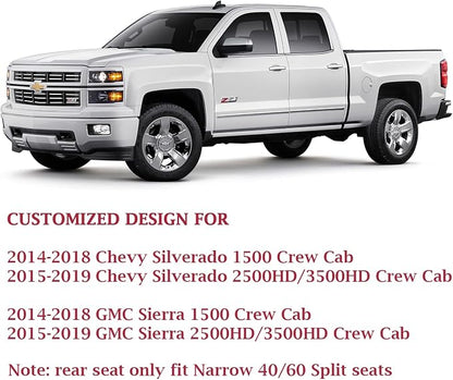 Coverado Chevy Silverado Seat Covers Full Set, Faux Leather Car Seat Covers Fit for 2014-2018 1500, 2015-2019 2500HD 3500HD Chevy Silverado GMC Sierra Crew Double Extended Cab(Blueline)