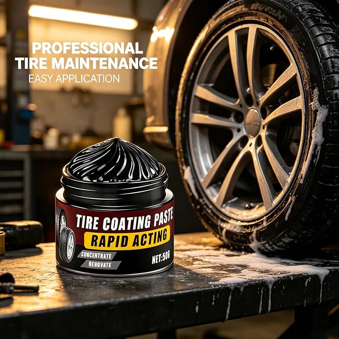 Premium Tire Coating Paste Rapid Acting, Tire Nourish Cream & Trim Restorer, Cera para NeumáTicos, Bring Back The Original Deep Black Shine to Rubber and Plastic (1Pc)