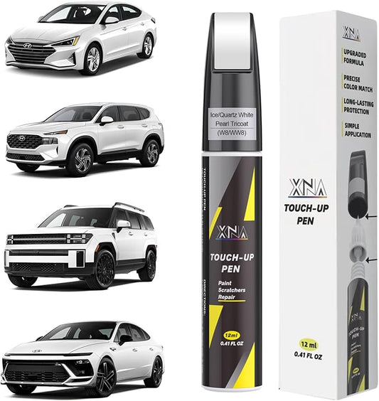 XNA Ice/Quartz White Pearl Tricoat(W8/WW8) for Hyundai Touch Up Paint, Car Scratch Remover for Nicks and Chips Repair, 2-In-1 Quick & Easy Fix Car Scratch Repair Kit with Exact Color-Matched
