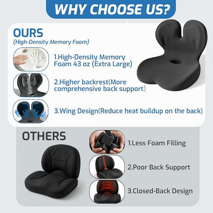 Seat Cushion,Office Chair Cushion with Lumbar Support,Memory Foam Car Orthopedic Cushion,Ergonomic Designed for Long Sitting,Tailbone & Back Pain Relief,Sciatica Pillow for Office,Car,Home Chair