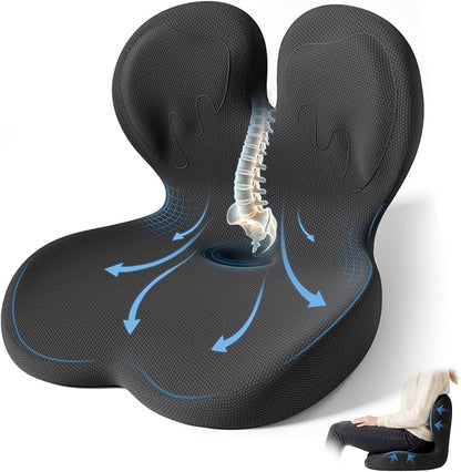 Seat Cushion,Office Chair Cushion with Lumbar Support,Memory Foam Car Orthopedic Cushion,Ergonomic Designed for Long Sitting,Tailbone & Back Pain Relief,Sciatica Pillow for Office,Car,Home Chair