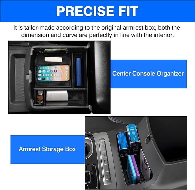 Autorder 2PCS Center Console Organizer for Kia Carnival 2022-2025 2026 Accessories Armrest Storage Box Secondary Insert Tray with Black Anti-Slip Mat（Front Tray + Armrest Organizer）