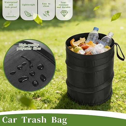 2 Pack Small Foldable Trash Can, Suspended Vehicle Trash Can, Foldable Nylon Trashcan for Cars, Suvs, Trucks, Rvs