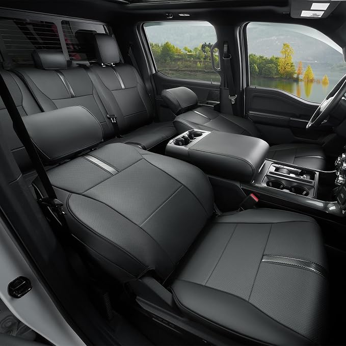 for Ford F150 Seat Covers 2015-2023 2024 2025 2026,Full Set Leather Waterproof Black Trucks Pickup Seat Covers Custom Fit for Ford F150 Accessories,Car Seat Cover for SuperCrew/CrewCab(XL,XLT)