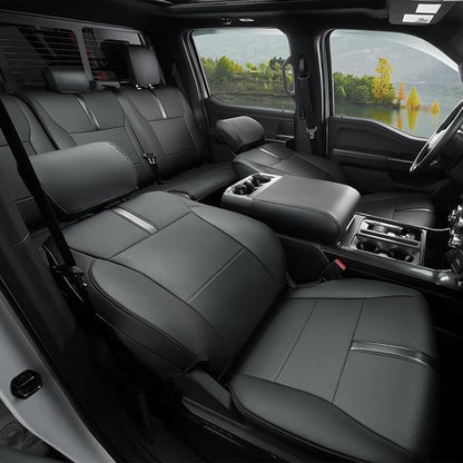 for Ford F150 Seat Covers 2015-2023 2024 2025 2026,Full Set Leather Waterproof Black Trucks Pickup Seat Covers Custom Fit for Ford F150 Accessories,Car Seat Cover for SuperCrew/CrewCab(XL,XLT)
