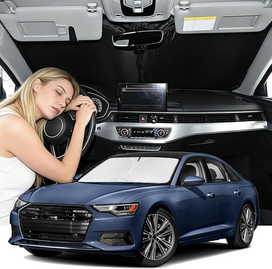 Windshield Sunshade for Audi A6 2019-2025 2026 Sun Shade Windshield Upgrade 4 Layers Blocks UV Rays Custom Fit A6 Car Window Shade Front Windshield Keep Cool Foldable Car Accessories