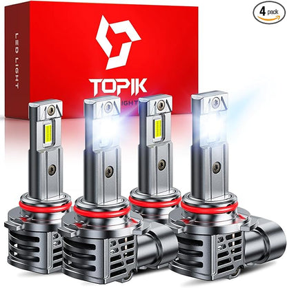 TOPIK 9005 9006 LED Light Bulbs Combo, 6500K 80000LM 800% Brighter Ultra-Bright HB3 HB4 Light Bulbs, 3 Min Quick Install, 20 Years Lifespan, No Flicker, 99% Compatibility, 4PCS