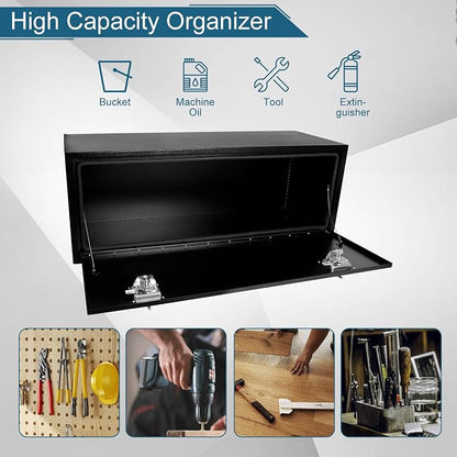 48"X18"X18" Underbody Utility Tool Box Black Heavy Duty Steel Trailer Box Pick Up Truck Toolboxes Storage Organizer w/Lock & Keys