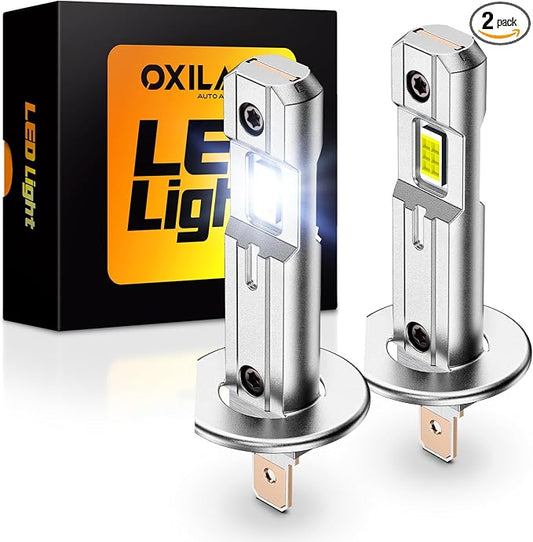 OXILAM H1 Bulbs 2026 1:1 Size Design, 1000% Brighter H1LL Fog Light Bulbs, 6500K White Light Bulb Non-polarity, Plug and Play, IP68, Pack of 2