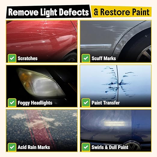Carfidant Scratch and Swirl Remover - Car Scratch Remover for Vehicles Paint - Polishing Compound for Cars - Paint Restorer Kit with Pad, Microfiber and Drill Attachment