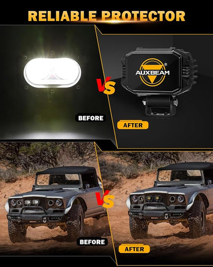 Auxebam 4 inch Black Offroad Light Covers, 2Pcs LED Cube Pod Cover Waterproof Polycarbonate Protective Lens for LED Cube Lights Driving Fog Light (Not Fit for Amber Spot Beam 'ZD000706')