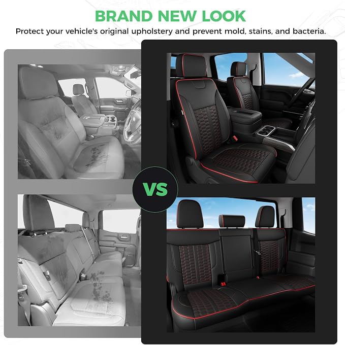 Custom Leather Seat Covers for Silverado/Sierra 1500 2019-2026, 2500HD 3500HD 2020-2026 Crew Cab Full Set with Jump Seat Cover (Armrest Storage Version Only), Truck Accessories