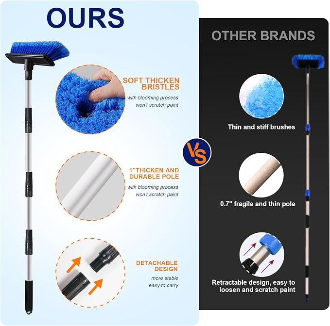 EVERRUSH 62" Car Wash Brush Mop with Long Handle, 10" Soft Bristle Scrub Scratch-Free Car Cleaning Brush Supplies Broom Kit for RV Boat Truck SUV, House Siding, Snow, Floors, Extension Aluminum Alloy
