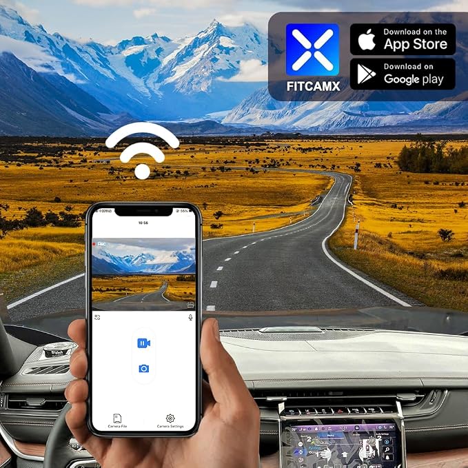 Fitcamx Front 2K+Rear 1080P 4K Dash Cam Adapts for Jeep Grand Cherokee 2023-2025 L 4XE (HD2-0513), OEM Style, Dual HD Video, Built-in WiFi & APP, Loop Recording, G-Sensor, Easy to Set, 64GB Card