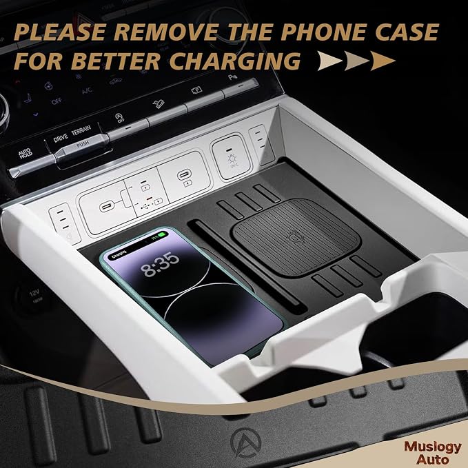 Muslogy Center Console Inserts Compatible with 2024 2025 2026 Hyundai Santa Fe Accessories, Center Console Wireless Charger Protective Mat Liner Anti-Slip Phone Charge Area Charging Protection