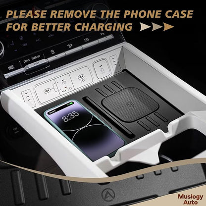 Muslogy Center Console Inserts Compatible with 2024 2025 2026 Hyundai Santa Fe Accessories, Center Console Wireless Charger Protective Mat Liner Anti-Slip Phone Charge Area Charging Protection