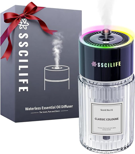Smart Car Air Freshener with Auto Sensor, Car Aroma Diffuser with RGB Music Syncing Light & Starry Sky Projection, Up to 120 Day Use, 120ML Capacity, Scent: No.01.2-Classic Cologne (Pro Max)