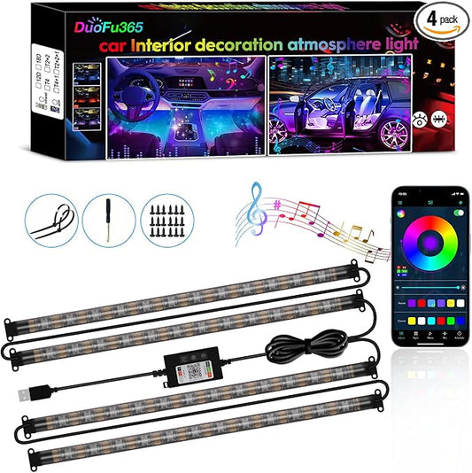 Car Led Strip Lights, RGB Truck Interior Lights with App Control, Under Dash Footwell Automotive Led Light Strip, Car Ambient Lighting (1set)