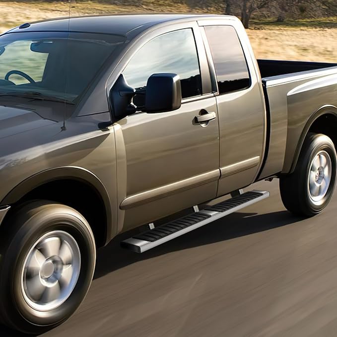 6.75" Running Boards Compatible with 04-24 Nissan Titan King Extended Cab | Pair of Stainless Steel Flat Side Step Nerf Bars for Truck, Heavy Duty Polished Chrome Step Bars