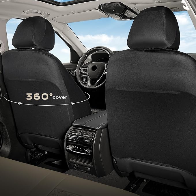 Coverado Front Seat Covers, 2-Pack Luxury Leather Car Seat Cover with Carbon Fiber Weave, Waterproof Car Seat Protectors, Spill-Proof Car Seat Cushion, Beige Seat Covers Universal Fit for Most Cars