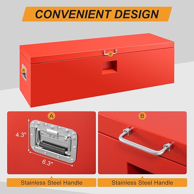 48" Truck Tool Box,Heacy Duty Metal Storage Organizer with Strong locking tongue,Trailer Tongue Box with Safe Hinge, for Truck,Pickup,RV,Garage,Best gift for family and friend,Red Power Coating