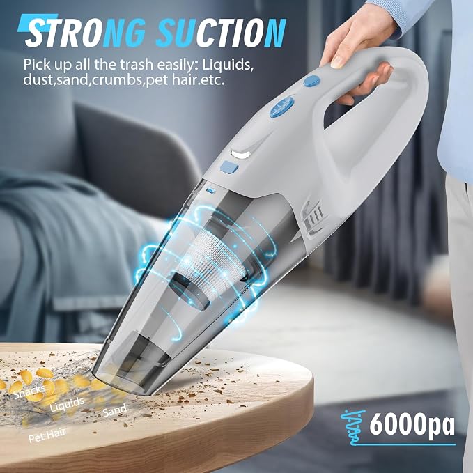 FUOAYOC Handheld Vacuum Cordless, Hand Vacuum Cordless Rechargeable with LED Light/Multi Accessories,1.6lbs Car Portable Vacuum Cleaner for Pet Hair, Home, Car, Office