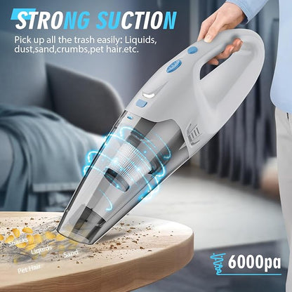 FUOAYOC Handheld Vacuum Cordless, Hand Vacuum Cordless Rechargeable with LED Light/Multi Accessories,1.6lbs Car Portable Vacuum Cleaner for Pet Hair, Home, Car, Office