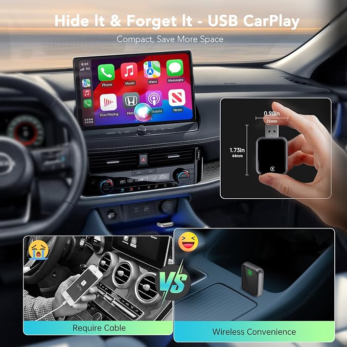Wireless CarPlay Adapter 2026, 2-in-1 Convert Factory Wired CarPlay & Android Auto to Wireless, Plug and Play, Auto Reconnect, Compatible with iPhone & Android Phones, USB/USB-C, Light Grey