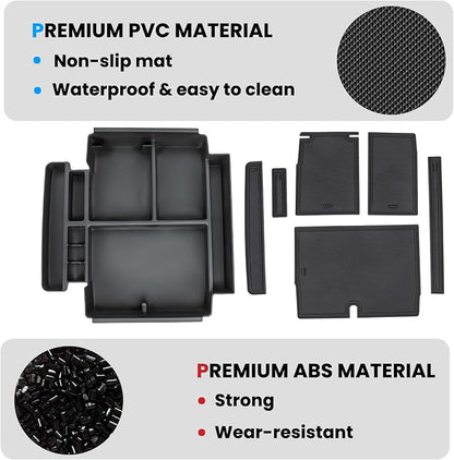 Center Console Organizer Tray Compatible with 2021 2022 2023 2024 2025 2026 GMC YuKon Denali, Chevy Suburban/Tahoe Armrest Storage Box Interior Accessories (Fit for Power-Sliding Console ONLY)