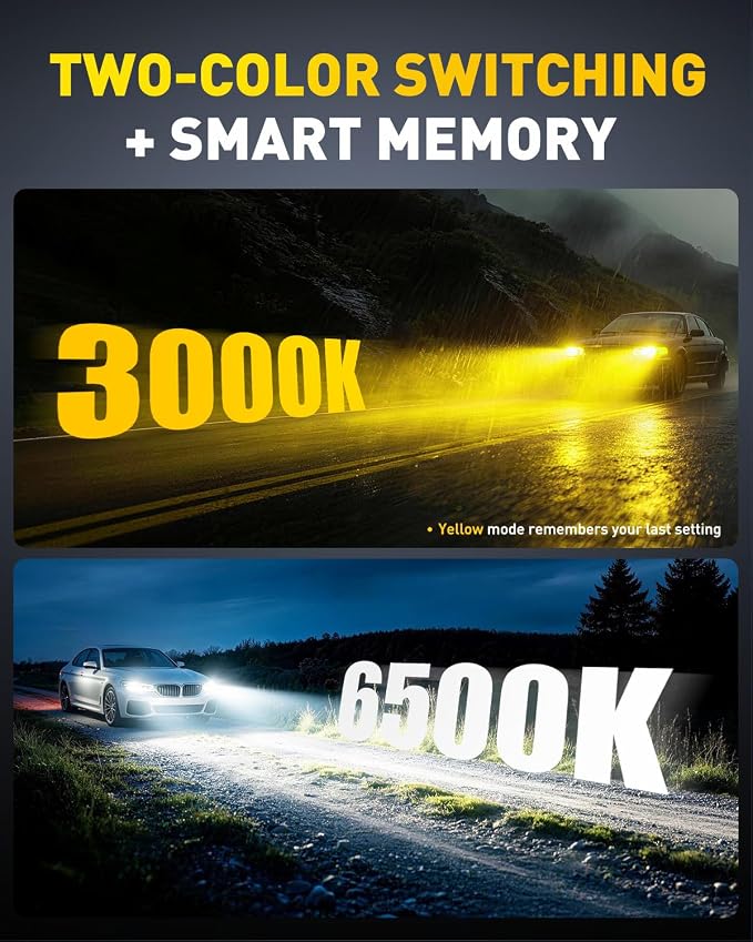 AUXITO 80,000LM H11/H8 LED Switchback Bulbs, 1:1 Mini Size H11 LED Fog Light Bulbs, 6500K & 3000K Dual Color Driving Lamps, No Polarity Plug-and-Play, 60,000H Lifetime