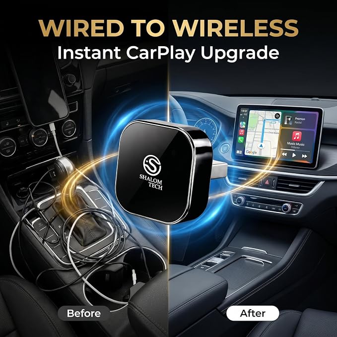 2-in-1 Wireless CarPlay & Android Auto Adapter, Wired to Wireless Adapter for Factory Wired CarPlay Vehicles, 5.8GHz WiFi, Bluetooth 5.3, Fast Auto-Connect – Black