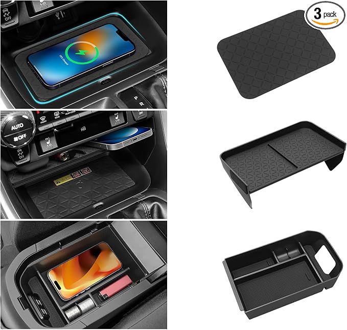 3PCS Center Console Organizer Compatible with Toyota 2019-2025 RAV4 Hybrid, Prime (PHEV) Accessories ABS Plastic & Silicone Material Center Console Liner Tray