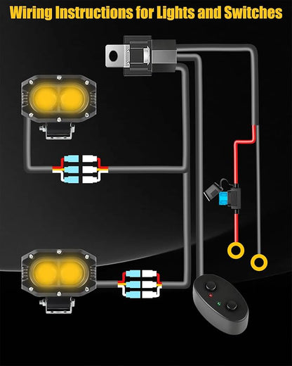 4 Inch LED Pods Driving Lights, 48W Rectangle Offroad Lights Cube Spotlights with Amber&White DRL, 120° Combo Beam 3 Modes LED Auxiliary Lights with Wiring Harness for Trucks SUV ATV UTV Motorcycle