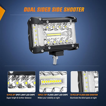 Nilight Side Shooter LED Light Bar 2PCS 4.3 Inch Triple Row Spot Flood Combo Lights Work Lighting with 5Pin Rocker Switch Wiring Harness Kit for Off Road Light on Truck SUV ATV UTV