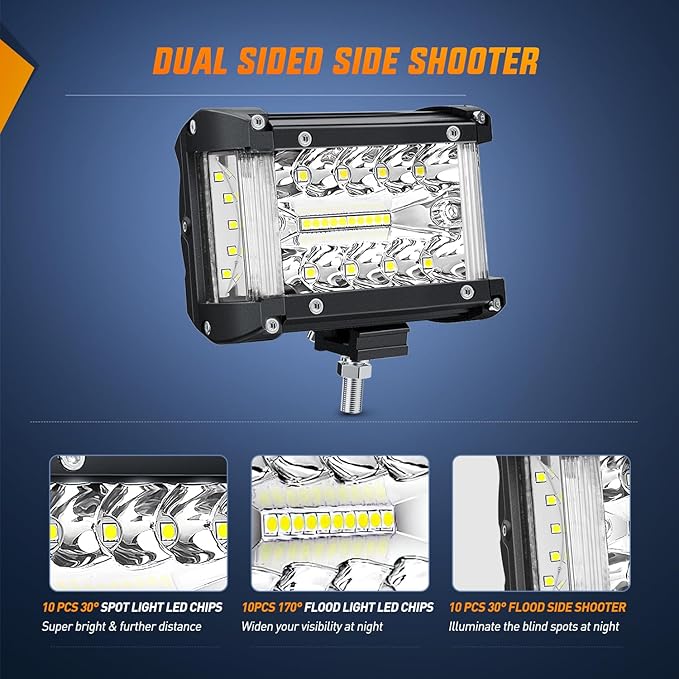 Nilight Side Shooter Light Bar 4.3 Inch Triple Row Spot Flood Combo for Off Road Fog Driving Work Lighting on Truck SUV ATV UTV