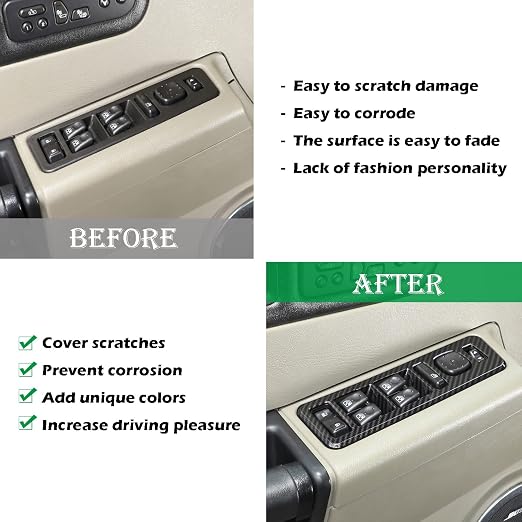 Inner Window Switch Panel Cover for Hummer H2 2003-2007,Window Lift Switch Cover Interior Button Trim Kit,1 Set of 4,Interior Accessories (Carbon Fiber Style)