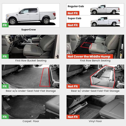 LASFIT Floor Mats for Ford F-150 2015-2026 | F150 Lightning 2022-2025 SuperCrew (Rear w/o Fold Flat Storage) Carpet Floor All Weather Protector TPE Truck Liners- 1st & 2nd Row, 3pcs Black