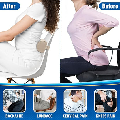 Lumbar Roll Support Pillow for Office Chair, Car, Gaming Chair, Memory Foam Back Cushion with Washable Cover for Relieving Back Pain & Improving Posture,Khaki