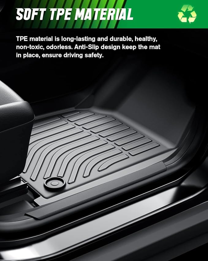 VIWIK Floor Mats for Dodge Ram 1500 2019-2024 Crew Cab with Under-seat Storage Box (NOT for Classic), Car Mats All Weather Custom Floor Liners Front & 2nd Row, Automotive Floor Mats TPE Black