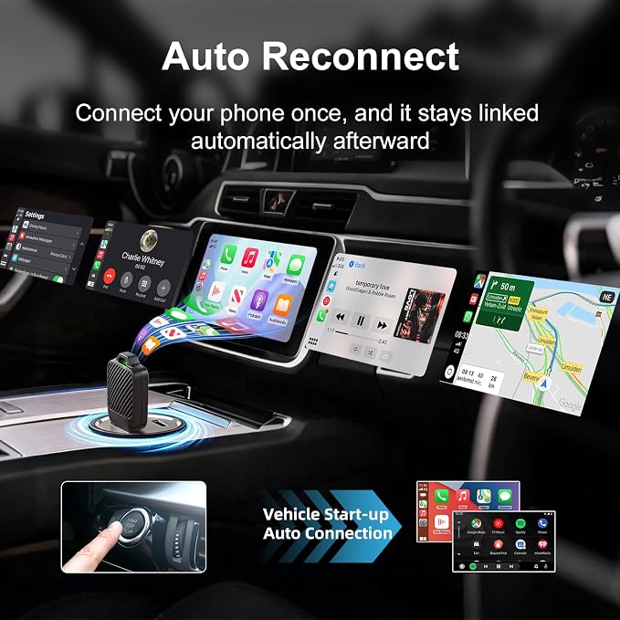 C6 Mini Wireless CarPlay Android Auto Adapter for iPhone & Android Phone, 2-in-1 Dongle, 70% Smaller Mini Design with Cooling Vents, Dual 5G Chips 5.8GHzWiFi, Auto-Connect for Factory Wired Cars 2016+