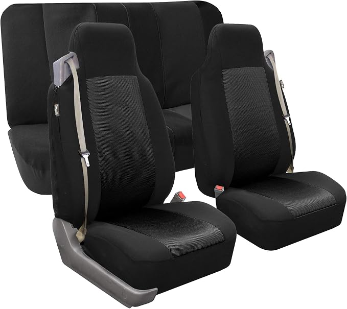 FH Group All Purpose Flat Cloth Car Seat Covers - Universal Fit, Full Set Seat Covers, Washable, Fit Most Car, Truck, SUV, Van - Black