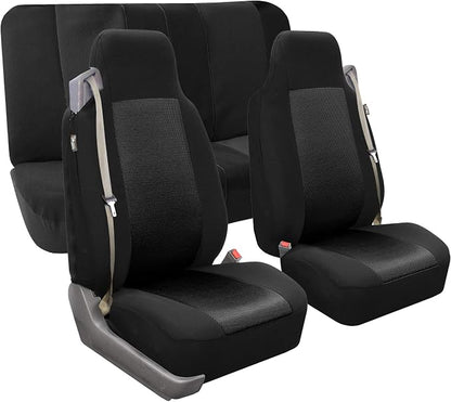 FH Group All Purpose Flat Cloth Car Seat Covers - Universal Fit, Full Set Seat Covers, Washable, Fit Most Car, Truck, SUV, Van - Black