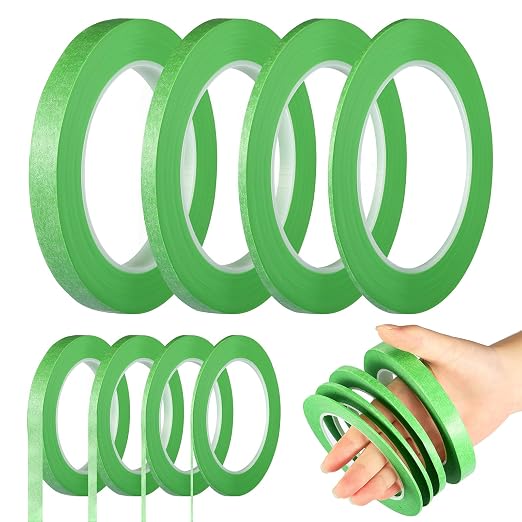 Epakh 4 Pack Painters Tape, Pinstripe Masking Tapes in 1/16, 1/8, 1/4 and 1/2 Inch Wide Suitable for Multi-Surface Automotive DIY Painting Labeling Arts Crafts Car Spray General Purpose(Green,52 yd)